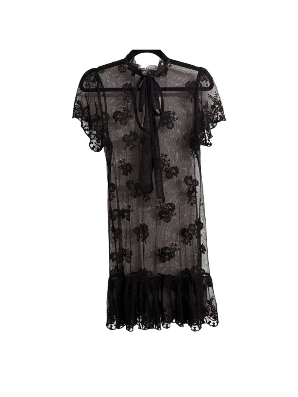Widow Black Floral Sheer Lace Mini Dress Witchy Goth Romance Size Small